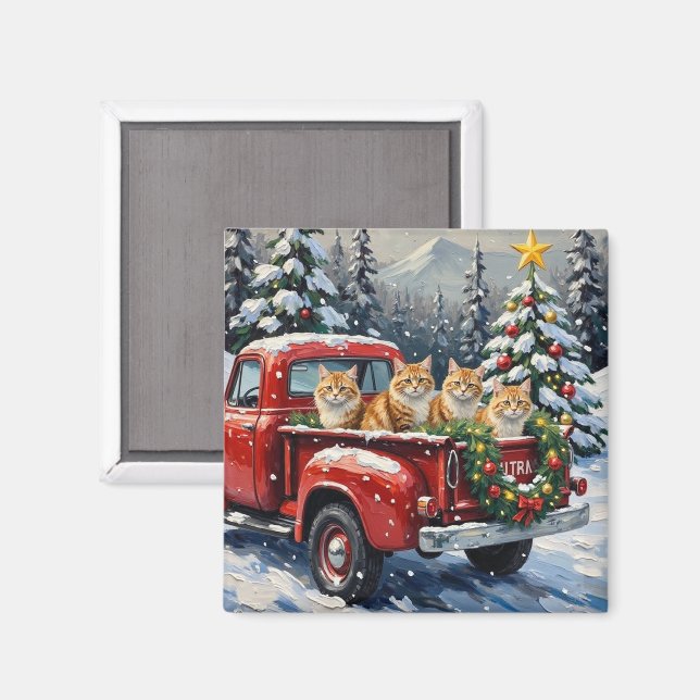 Aimant Persian Cat Christmas Red Truck Holiday (Recto/Verso)