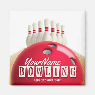 Aimant Personalized Bowling Ball Lanes Pins Retro League