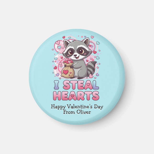 Aimant Personalized Cute Raccoon Classroom Valentine (Devant)