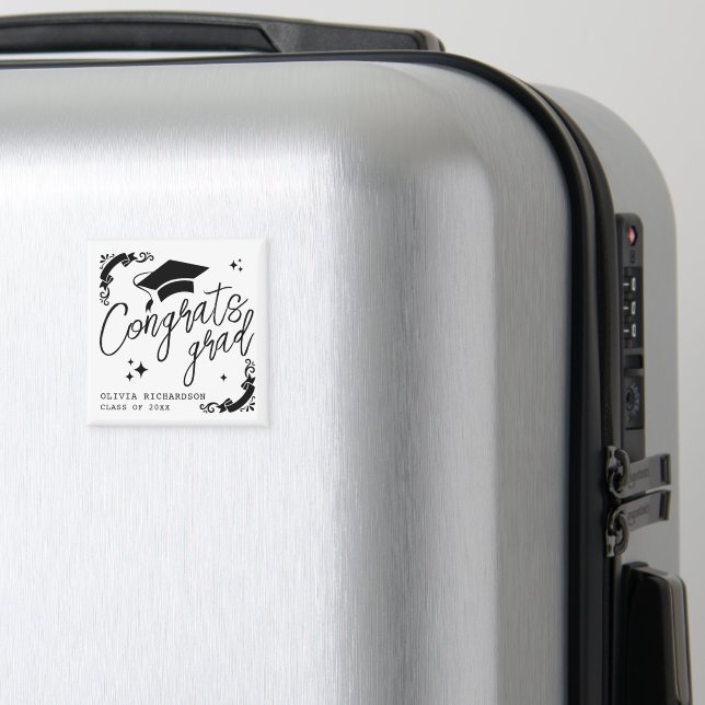 Aimant Personalized Graduation Elegant Script Stars & Cap (In Situ (Bagages))