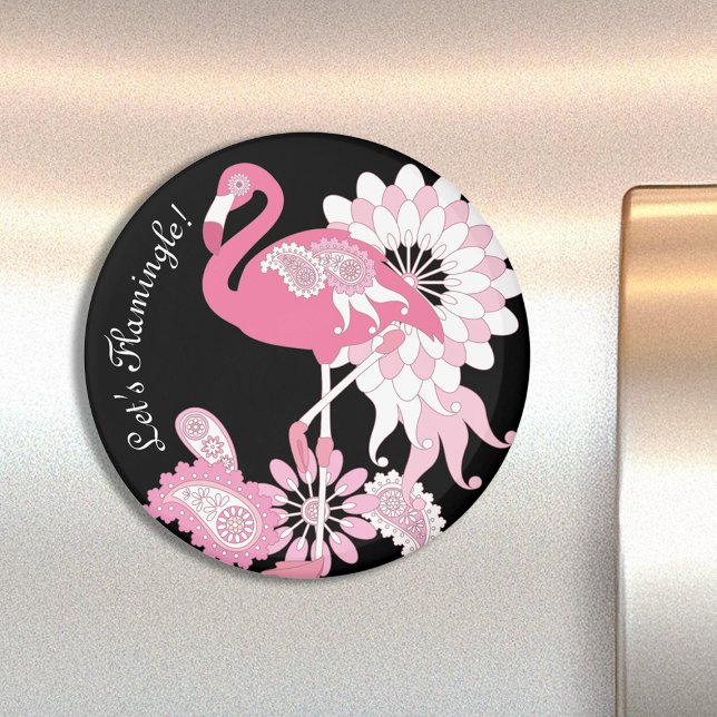 Aimant Personalized Modern Black Paisley Pink Flamingo (Créateur téléchargé)