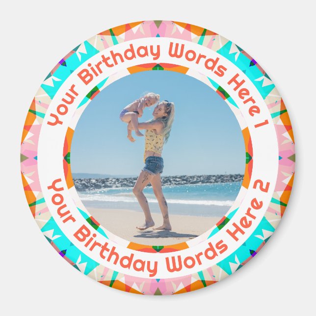 Aimant Personalized Orange Pink Happy Birthday Photo  (Devant)