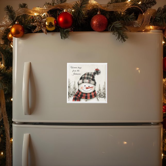 Aimant Personalized Snowman Christmas with Family Name (Créateur téléchargé)