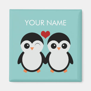 Aimant personnalisable de couples de pingouin