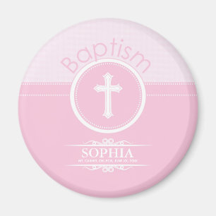 Aimant Personnalisable, Enfant fille rose de Dieu Baptême