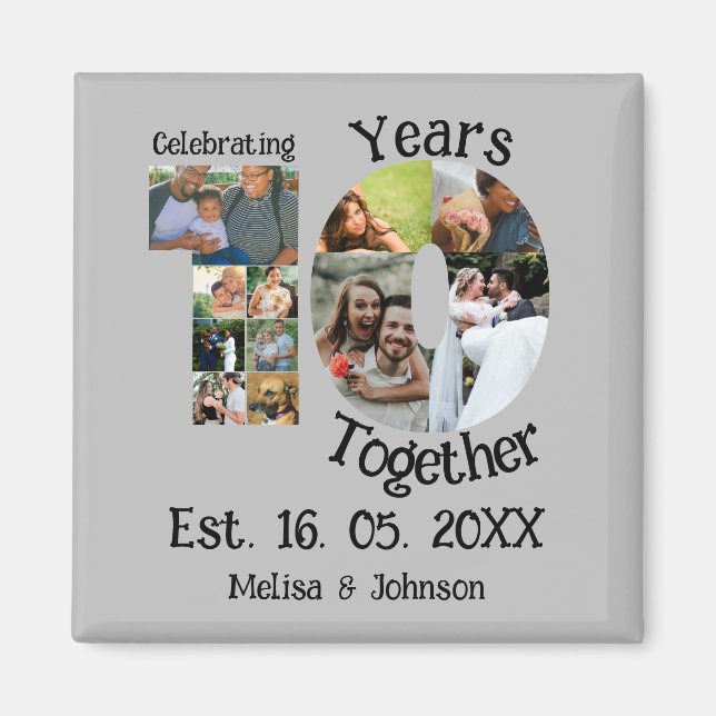 Aimant Personnalisé 10e anniversaire mariage 11 photo col (Devant)