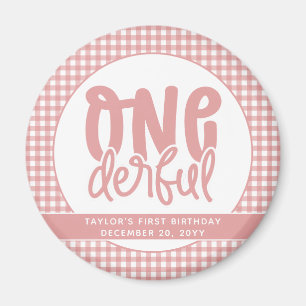 Aimant Personnalisé 1er Anniversaire mignon Pastel Rose O