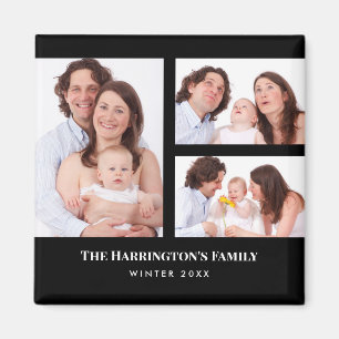 Aimant Personnalisé 3 sections Famille Photo Collage Blac