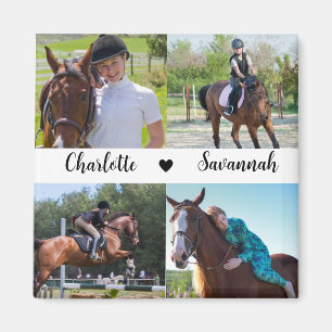 Aimant Personnalisé 4 Photos Collage Nom du cheval
