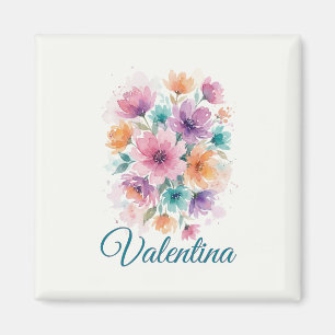 Aimant personnalisé à nom floral aquarelle