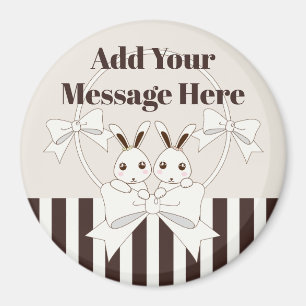 Aimant Personnalisé Classique Moderne Cute Twin Bunny Enf
