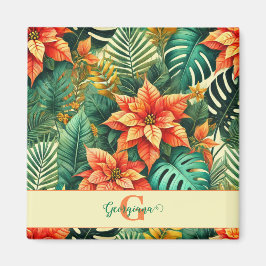 Aimant Personnalisé Vibrant Tropical Noël Poinsettia