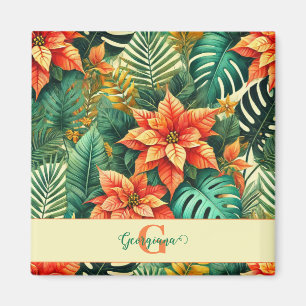 Aimant Personnalisé Vibrant Tropical Noël Poinsettia