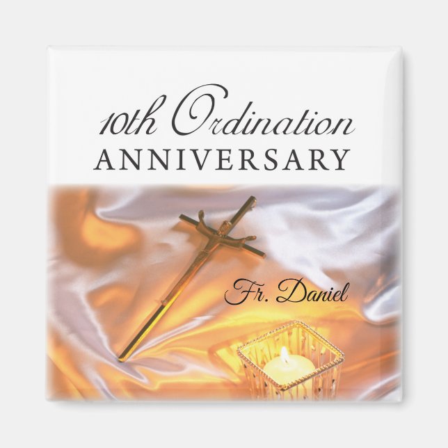 Aimant Personnaliser, 10e anniversaire d'ordination, Croi (Devant)