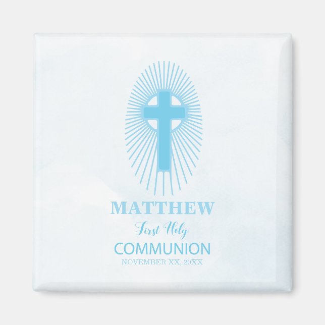 Aimant Personnaliser, Blue First Holy Communion Cross hôt (Devant)