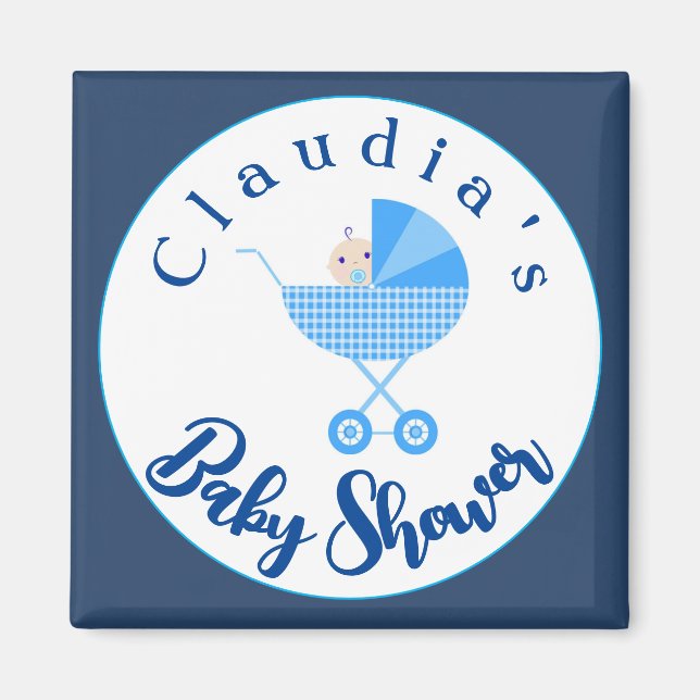 Aimant Personnaliser le Baby shower de transport bleu Fav (Devant)