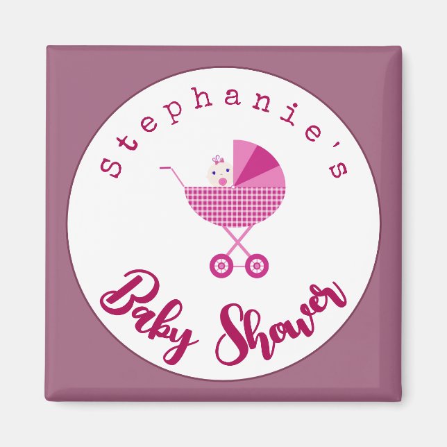 Aimant Personnaliser le Baby shower de transport rose Fav (Devant)