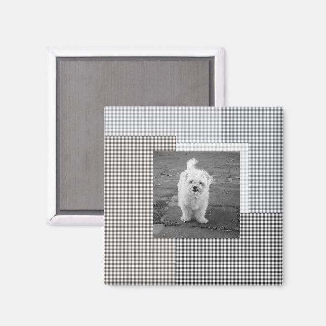 Aimant Pet PHOTO Classic En vichy Motif neutre chic (Recto/Verso)