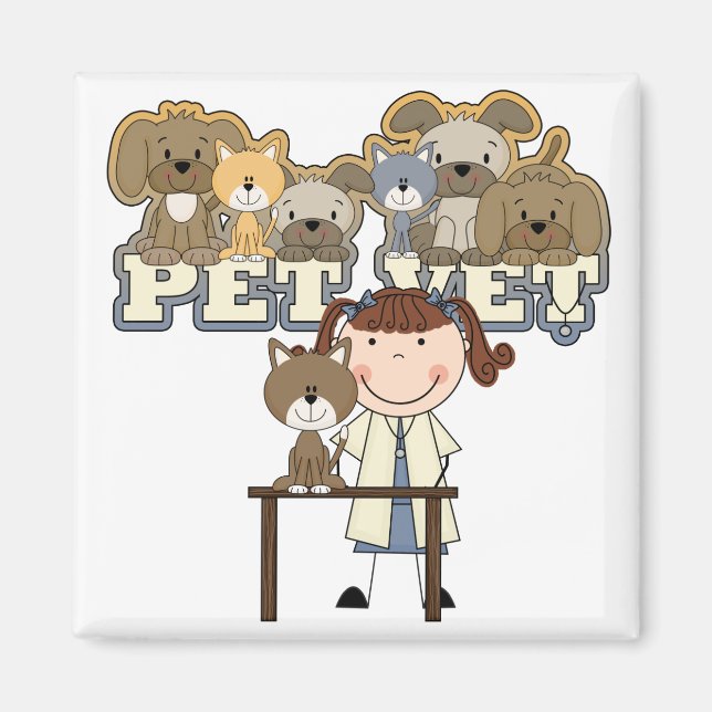 Aimant Pet Vet Brunette Femme T-shirts et cadeaux (Devant)