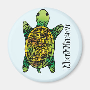 Aimant Petit Aquarelle Vert Encre Tiré Tortue