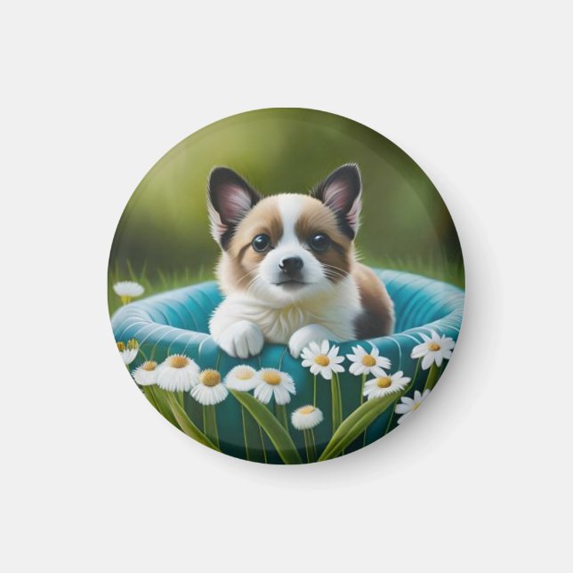 Aimant Petit chien floral mignon dans les foies (Devant)