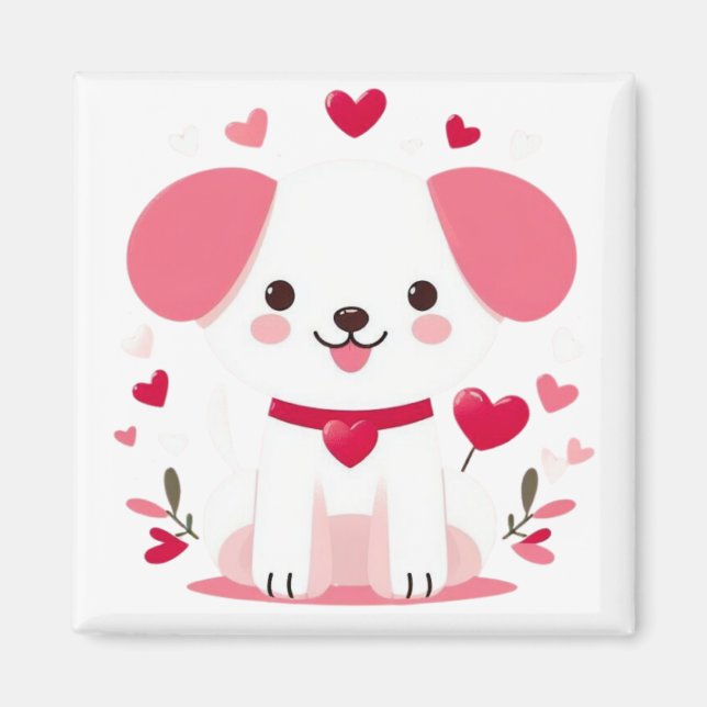Aimant Petit chiot de la Saint-Valentin (Devant)