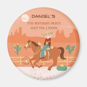 Aimant Petit cow-boy cool et cheval fête d'anniversaire