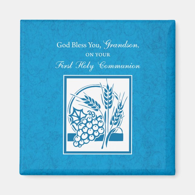 Aimant Petit-fils Première communion Bleu, Blé, Raisins (Devant)