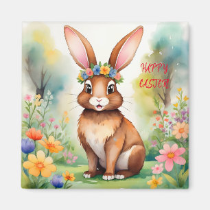 Aimant Petit lapin brun joyeux 1, Pâques