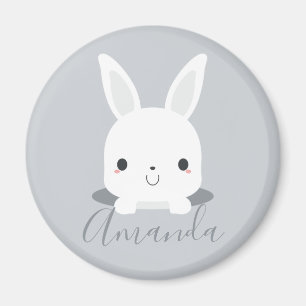Aimant Petit lapin de lapin gris mou avec nom personnalis