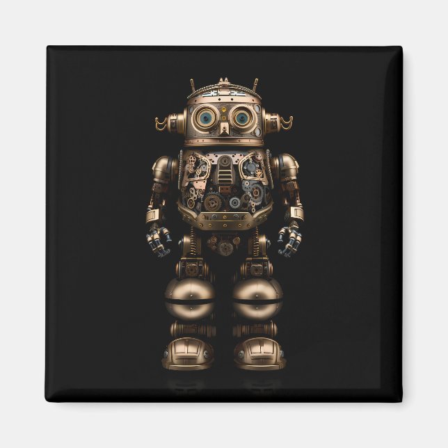 Aimant Petit robot mécanique style Steampunk (Devant)