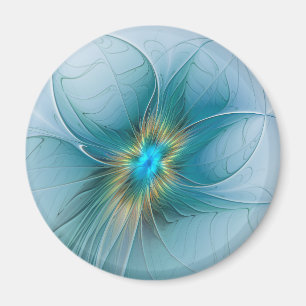 Aimant Petite Beauté Moderne Fleur d'Art Fractal Bleu Or