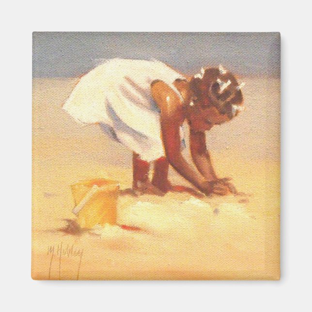 Aimant Petite fille africaine sur la plage (Devant)