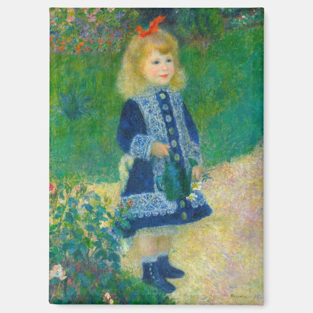 Aimant Petite fille en bleu Renoir avec canne à eau (Recto)