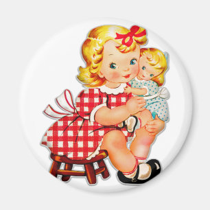 Aimant Petite fille retro vintage poupée