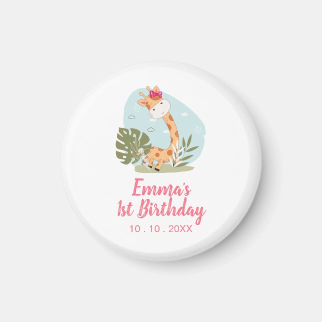 Aimant Petite Giraffe (Fille Safari animal) Anniversaire (Devant)