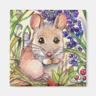 Aimant Petite souris et fleurs violettes