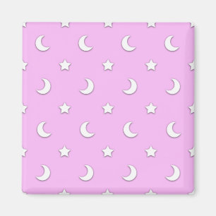 Aimant Petites étoiles blanches et lunes sur fond rose