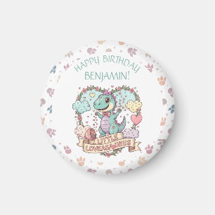 Aimant Petits cœurs Dino Anniversaire Personnalisé