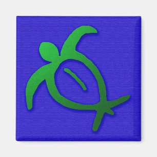 Aimant Pétroglyphe hawaïenne de Honu sur l'aimant bleu