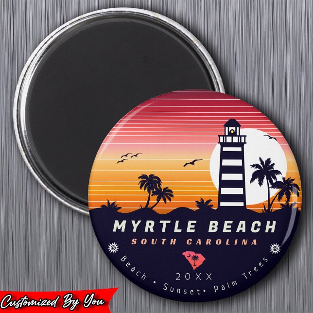 Aimant Phare de Myrtle Beach SC Retro Sunset Souvenirs (Créateur téléchargé)