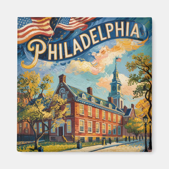 Aimant Philadelphie Indépendance Hall Van Gogh Peinture (Devant)