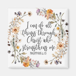 Aimant Philippiens 4:13 Bible Scripture Verse Floral Boho