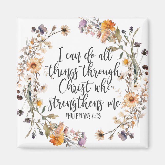 Aimant Philippiens 4:13 Bible Scripture Verse Floral Boho (Devant)
