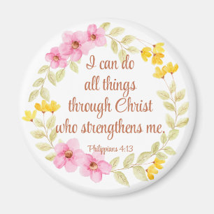 Aimant Philippiens 4:13 Écriture florale rose et jaune