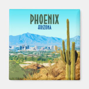 Aimant Phoenix Arizona City Cactus et Mountain Vintage