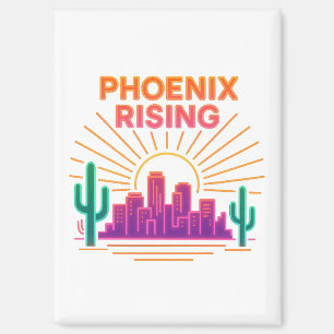 Aimant Phoenix Rising Neon City – Synthwave Rétro Désert