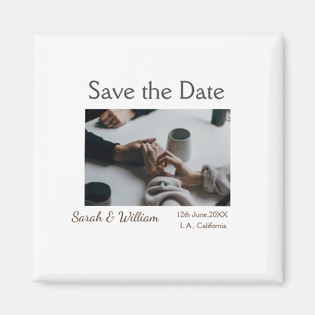 Aimant Photo classique blanc élégant typographie mariage  (Devant)