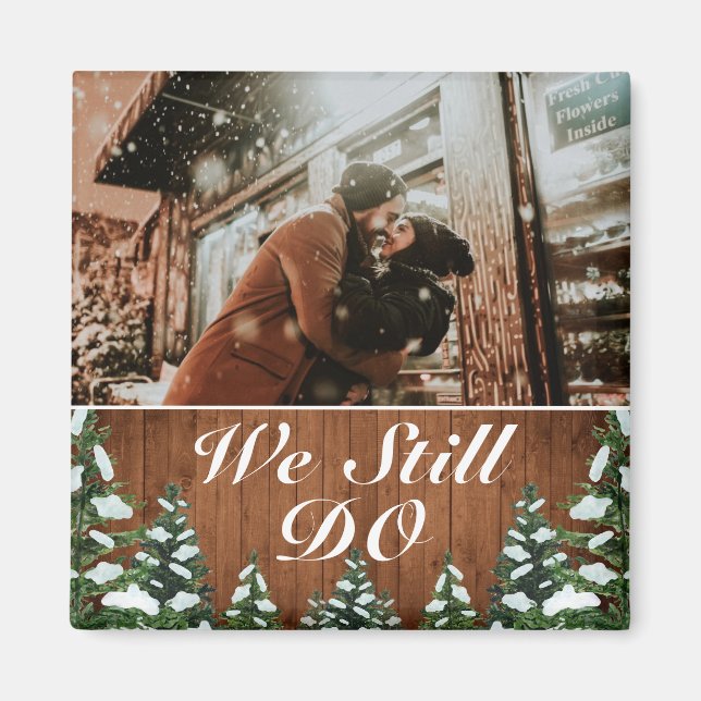 Aimant Photo d'anniversaire de mariage Bois enneigé & For (Devant)