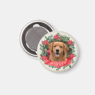 Aimant Photo de chien et nom Couronne de poinsettia Cadea